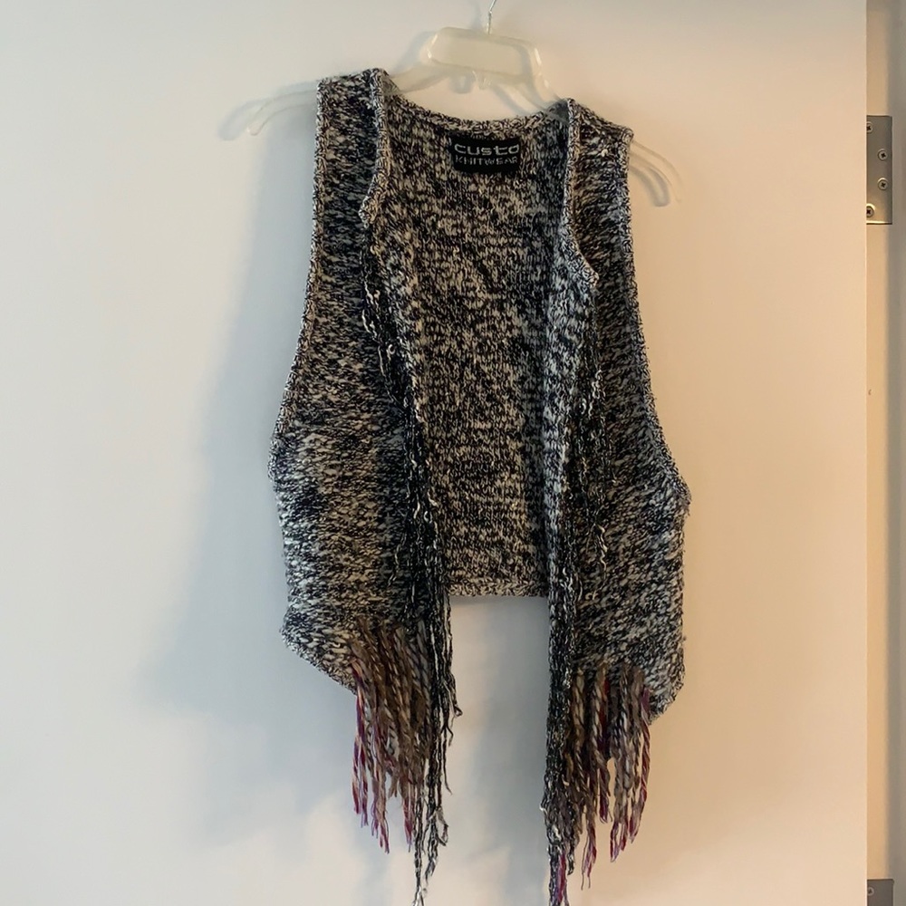 Custo Knitwear wool fringe open front vest